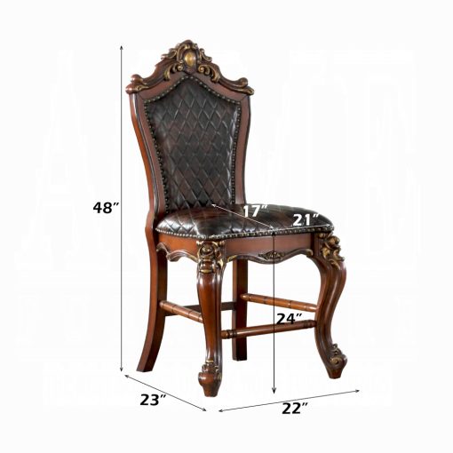 Acme Picardy Chocolate Synthetic Leather & Honey Oak Counter Height Chair - Set of 2 - Image 6