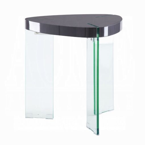 Acme Noland Clear Glass & Gray High Gloss End Table