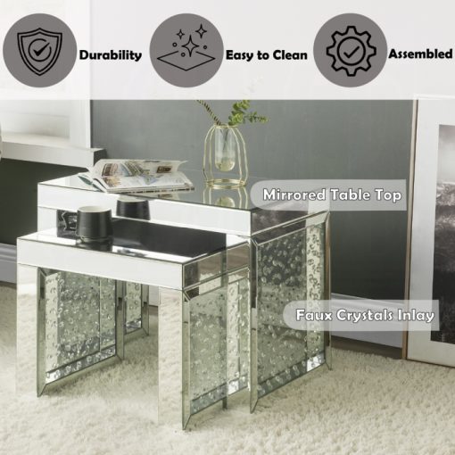 Acme Nysa Mirrored & Faux Crystals Inlay Accent Table - Image 4