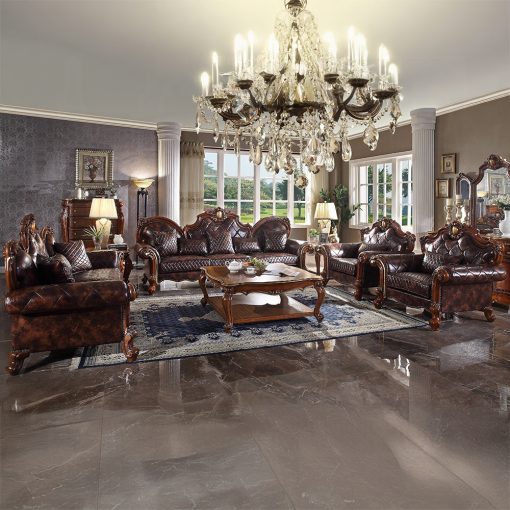 Acme Picardy Synthetic Leather & Honey Oak Chair with Pillow - Image 8