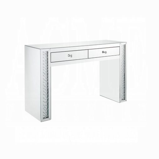 Acme Nysa Mirrored & Faux Crystals Rectangular Vanity Desk - Image 2