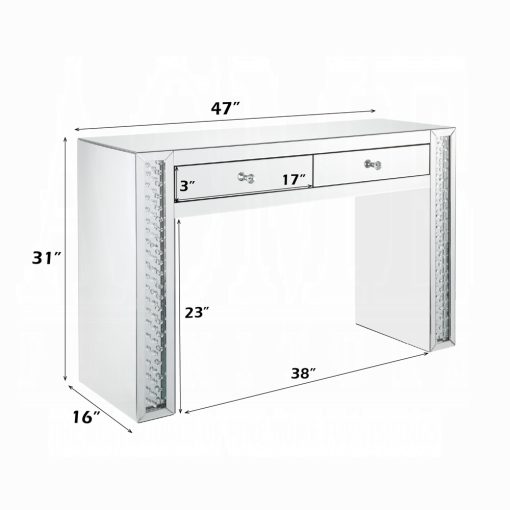 Acme Nysa Mirrored & Faux Crystals Rectangular Vanity Desk - Image 7