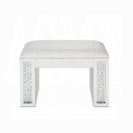 Acme Nysa Ivory Synthetic Leather Mirrored & Faux Crystals Vanity Stool - Image 3
