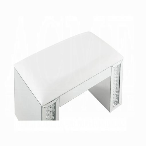 Acme Nysa Ivory Synthetic Leather Mirrored & Faux Crystals Vanity Stool - Image 5