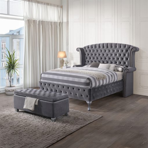Acme Rebekah Gray Fabric Bench with Storage - Image 4