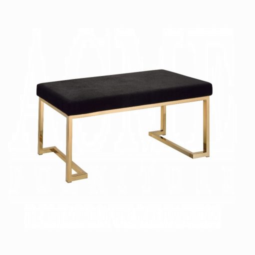 Acme Boice Black Fabric & Champagne Bench - Image 2