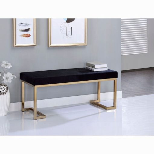 Acme Boice Black Fabric & Champagne Bench