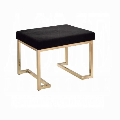 Acme Boice Short Haired Faux Fur & Champagne Ottoman - Image 2