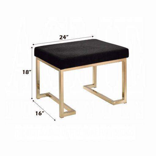 Acme Boice Short Haired Faux Fur & Champagne Ottoman - Image 4