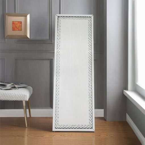 Acme Nysa Mirrored & Faux Crystals Floor Mirror