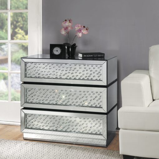 Acme Nysa Mirrored & Faux Crystals Console Cabinet