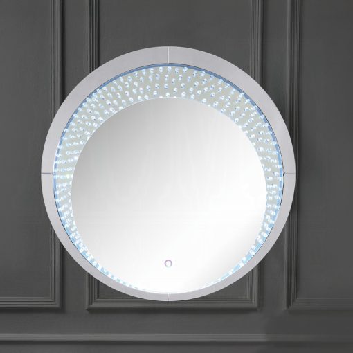 Acme Nysa Mirrored & Faux Crystals Accent Wall Décor Mirror with Led