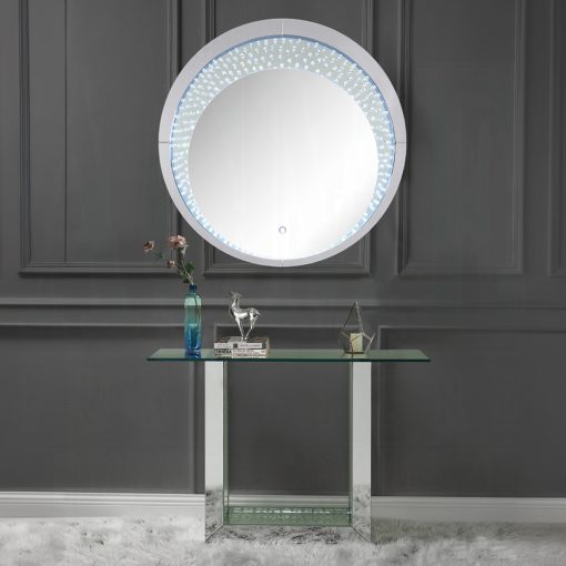 Acme Nysa Mirrored & Faux Crystals Accent Wall Décor Mirror with Led - Image 4