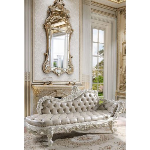 Acme Vanaheim Beige Synthetic Leather & Antique White Bench