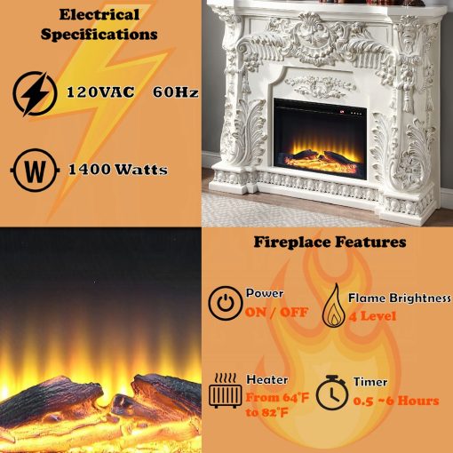 Acme Adara Antique White Fireplace - Image 8