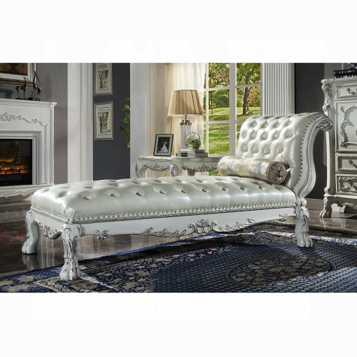 Acme Dresden Synthetic Leather & Bone White Chaise with Pillow