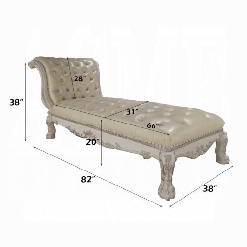Acme Dresden Synthetic Leather & Bone White Chaise with Pillow - Image 2