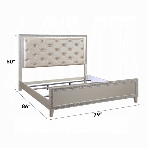 Acme Sliver fluff Synthetic Leather & Champagne Bed with Led - Image 9