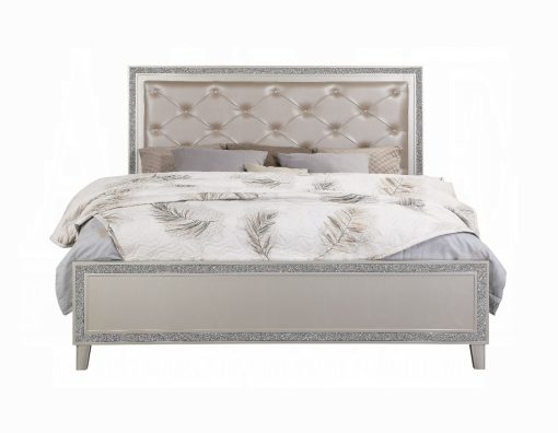 Acme Sliver fluff Synthetic Leather & Champagne Bed with Led - Image 3
