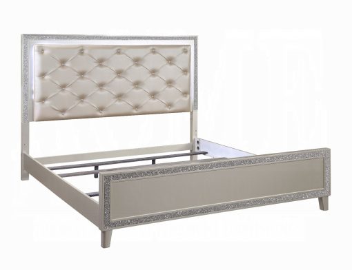 Acme Sliver fluff Synthetic Leather & Champagne Bed with Led - Image 6