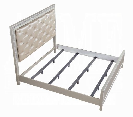 Acme Sliver fluff Synthetic Leather & Champagne Bed with Led - Image 7