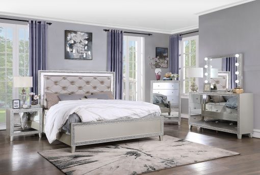 Acme Sliver fluff Synthetic Leather & Champagne Bed with Led - Image 2