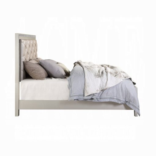 Acme Sliver fluff Synthetic Leather & Champagne Bed with Led & Storages - Image 5