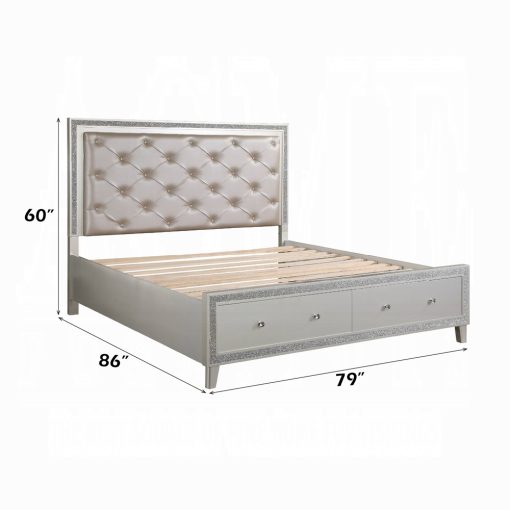 Acme Sliver fluff Synthetic Leather & Champagne Bed with Led & Storages - Image 8