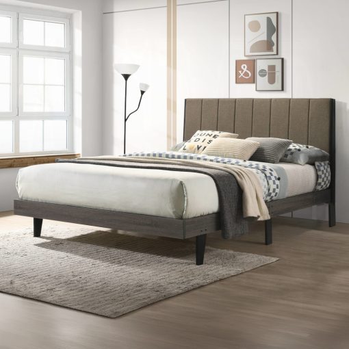 Acme Valdemar Brown Fabric & Weathered Gray Bed