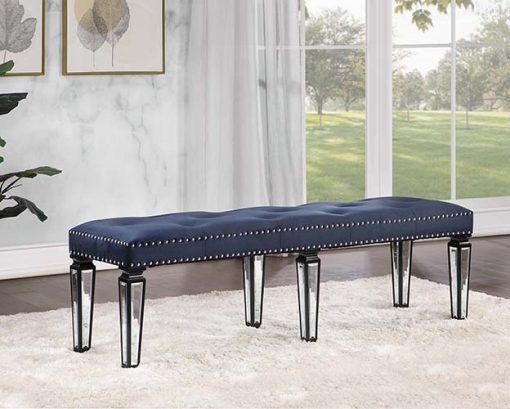 Acme Varian II Dark Navy Velvet & Black & Sliver Bench