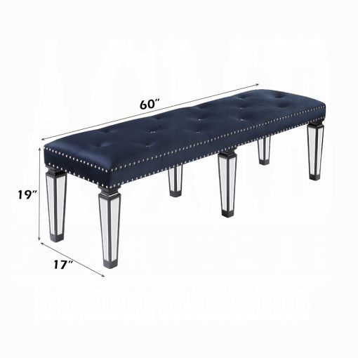 Acme Varian II Dark Navy Velvet & Black & Sliver Bench - Image 3