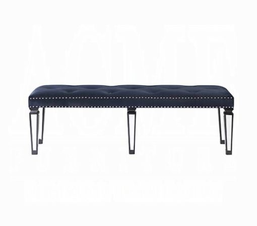 Acme Varian II Dark Navy Velvet & Black & Sliver Bench - Image 2