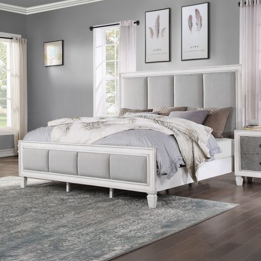 Acme Katia Light Gray Linen Rustic Gray & Weathered White Bed