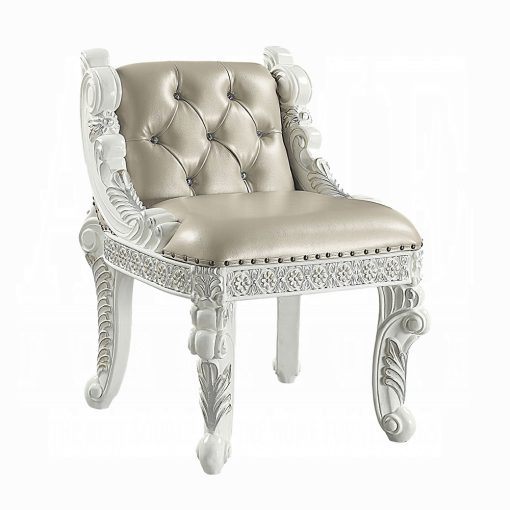Acme Vanaheim Beige Synthetic Leather & Antique White Vanity Stool - Image 3