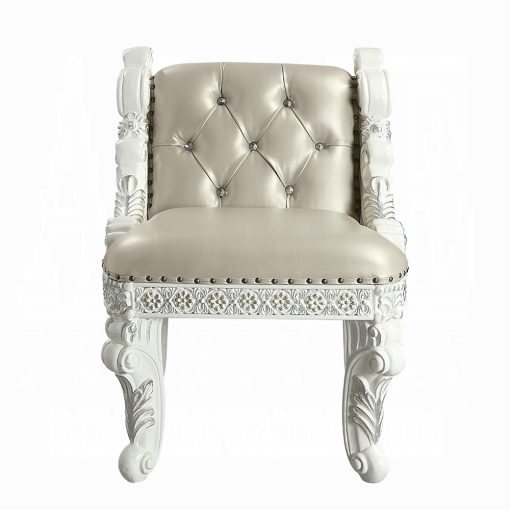 Acme Vanaheim Beige Synthetic Leather & Antique White Vanity Stool - Image 4