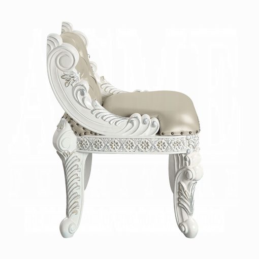 Acme Vanaheim Beige Synthetic Leather & Antique White Vanity Stool - Image 6