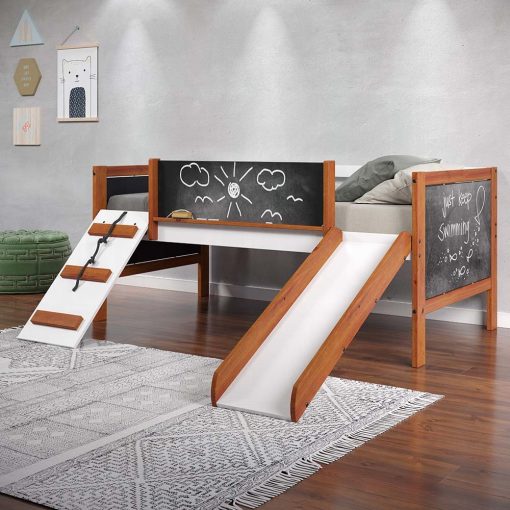 Acme Aurea Cherry Oak & White Twin Loft Bed with Slide