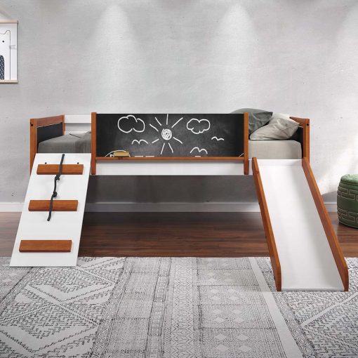 Acme Aurea Cherry Oak & White Twin Loft Bed with Slide - Image 2