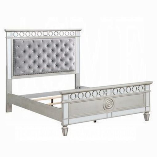 Acme Gray Velvet Silver & Mirrored Varian Bed - Image 4