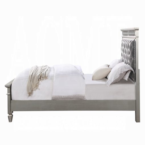 Acme Gray Velvet Silver & Mirrored Varian Bed - Image 3