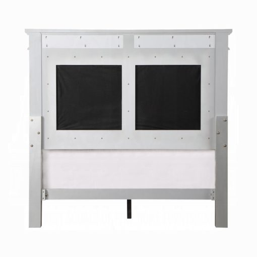 Acme Gray Velvet Silver & Mirrored Varian Bed - Image 5
