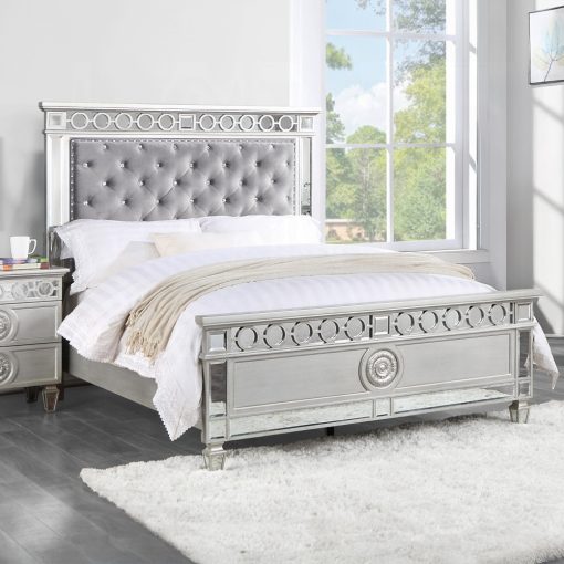 Acme Gray Velvet Silver & Mirrored Varian Bed