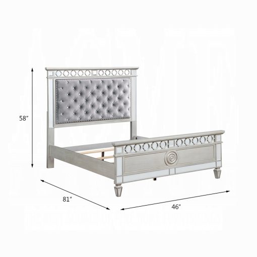 Acme Gray Velvet Silver & Mirrored Varian Bed - Image 6