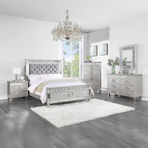 Acme Gray Velvet Silver & Mirrored Varian Bed - Image 7