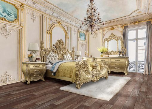 Acme Cabriole Light Gold Synthetic Leather & Gold EK Bed - Image 2