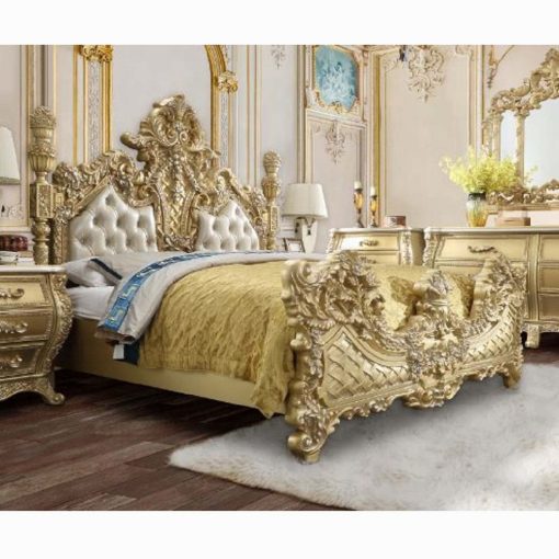 Acme Cabriole Light Gold Synthetic Leather & Gold EK Bed