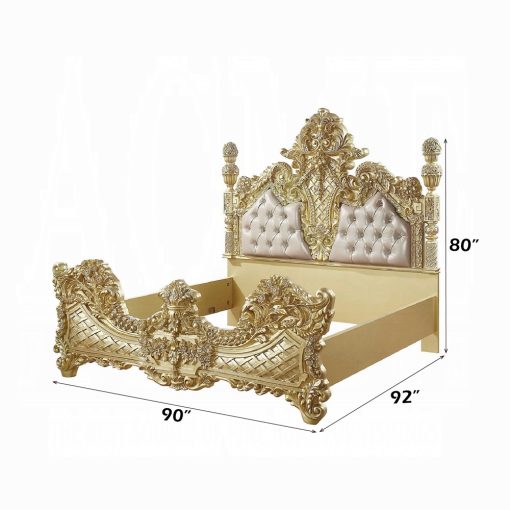 Acme Cabriole Light Gold Synthetic Leather & Gold EK Bed - Image 3