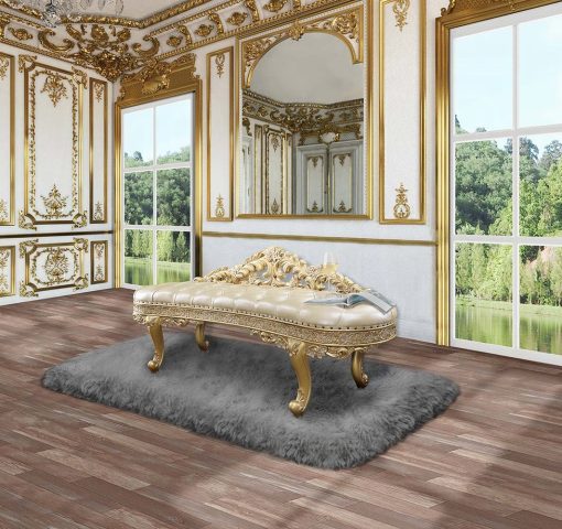 Acme Cabriole Light Gold Synthetic Leather & Gold Bench - Image 2