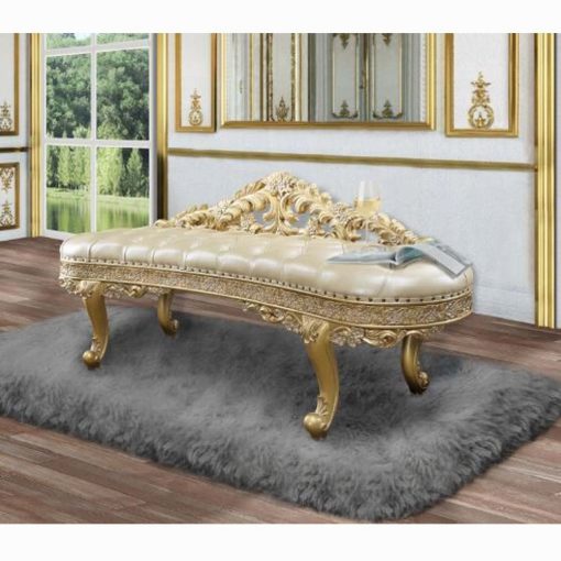 Acme Cabriole Light Gold Synthetic Leather & Gold Bench
