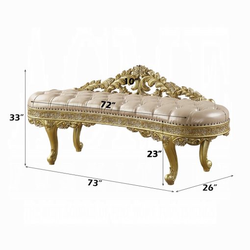 Acme Cabriole Light Gold Synthetic Leather & Gold Bench - Image 3